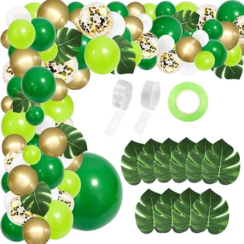 134шт Арка из воздушных шаров для вечеринки в джунглях Зеленое украшение из воздушных шаров с искусственными листьями тропической пальмы для вечеринки по случаю Дня рождения