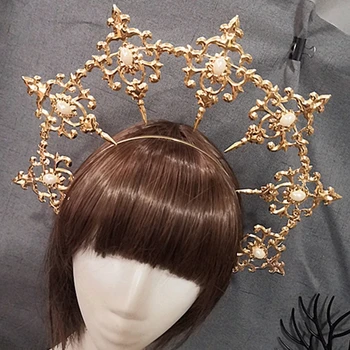40 г Ореолы, короны, золотая тиара с шипами богини, повязка на голову, костюм, готический аксессуар для волос