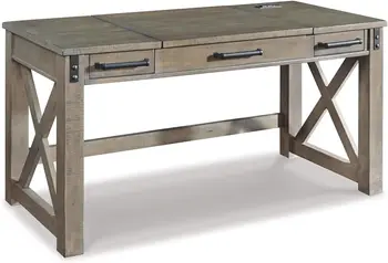 60-дюймовый рабочий стол с подъемником для домашнего офиса с портами для зарядки, потертый серый