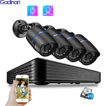 Gadinan HD 4CH 5MP Mini POE NVR IP-камера, система аудиозаписи, комплект видеонаблюдения для домашней наружной безопасности
