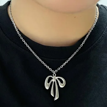 Kpop Fashion Y2K Милое Крутое ожерелье с подвеской в виде полого банта Изысканное ожерелье-цепочка на ключицу в стиле харадзюку для женщин и девочек