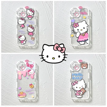 Sanrio Hello Kitty TPU Прозрачный Чехол Для Телефона iPhone 11 12 13 14 Pro Max 7 8 Plus XR XS Max Мультяшный Милый Противоударный Чехол