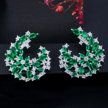 ThreeGraces, милые зелено-белые обручальные кольца с фианитами, большие серьги-гвоздики в виде Маркизы, модные серьги-гвоздики с цветами для женщин ER219