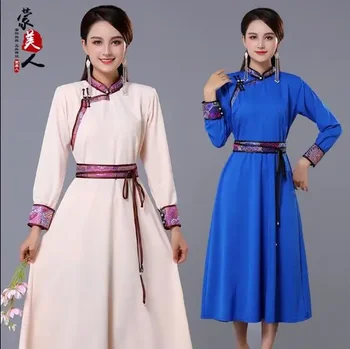 Весенний Китайско монгольский костюм Женское платье Современный этнический танцевальный костюм Народный Классический