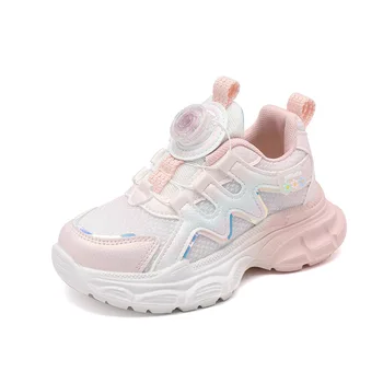 Детская обувь для девочек, теннисные розово-фиолетовые кроссовки, модная повседневная универсальная обувь для малышей, спортивная обувь для бега с пряжкой, новинка 2023 года