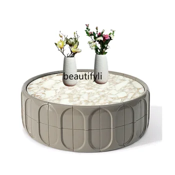 Итальянский светлый Роскошный круглый чайный столик Современный минималистичный дизайнер гостиной Креативный Роскошный чайный столик из камня