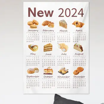 Настенный календарь на 2024 год, 2024 Мягкий моющийся настенный календарь, гобелен, украшение спальни, ткань для новогоднего подарка, фон на 12 месяцев