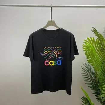 Новая летняя футболка Casablanca Оверсайз с принтом в виде теннисной линии 23SS Color Wave