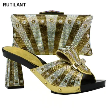 Новая модная итальянская обувь и сумка, женский комплект высококачественной итальянской обуви и сумки, украшенный камнем, африканская свадебная обувь и сумка