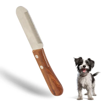 Нож для зачистки из нержавеющей стали с деревянной ручкой для домашних животных Профессиональная расческа для кошек и собак Нож для бритья и Выщипывания шерсти Инструменты для ухода за домашними животными