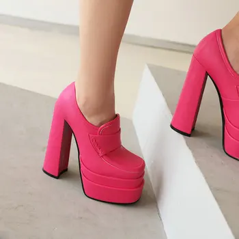 Размер 33-43 Зеленая Розовая Фиолетовая Женская обувь с закрытым носком, весенние лоферы на платформе и высоком каблуке, офисные туфли-лодочки для зрелых леди.
