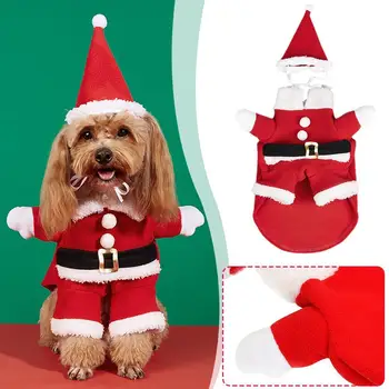 Рождественская одежда для домашних собак, Косплей Костюм Санта-Клауса, зимний Щенок, пальто для кошек, куртка, костюм для собак с шапкой, теплая одежда
