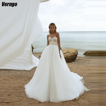Свадебные платья трапециевидной формы Verngo, свадебное платье без рукавов, кружевные аппликации, пляжное свадебное платье с бантом, Vestidos De Novia