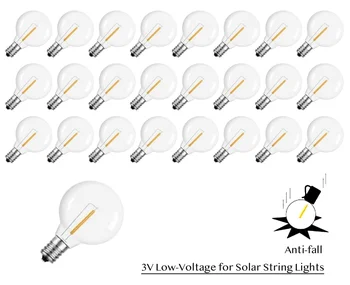 Светодиодные Лампы 2700K Теплый Белый 1W G40 Светодиодные Лампы Наружные, Небьющиеся Водонепроницаемые для Струнных Светильников на Солнечных Батареях E12 Edition 3V