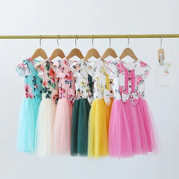 Сетчатое платье Милой принцессы для маленьких девочек, Летние детские платья с коротким рукавом и бантом