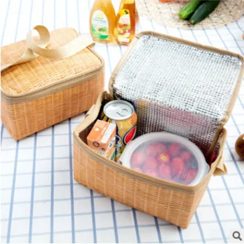 Сумки для ланча из искусственного ротанга, портативная изолированная коробка для пикника, кемпинга, контейнер для еды, термосумка-холодильник, сумка-тоут для хранения.