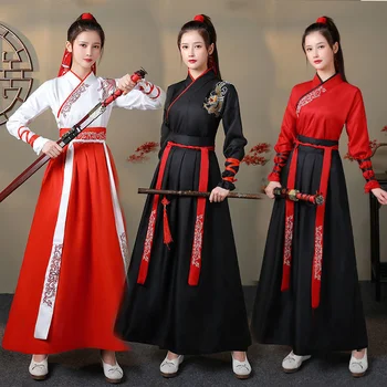 Унисекс для взрослых в боевом стиле Ханьфу, женская традиционная китайская одежда, костюм Хань с перекрестным воротником, мужской костюм для пары древних косплеев.