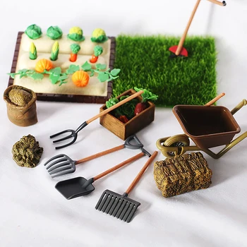 1 комплект миниатюрных сельскохозяйственных инструментов для кукольного домика Садовая лопата Грабли Газонокосилка Модель овощей Инструмент для сцены посадки на открытом воздухе