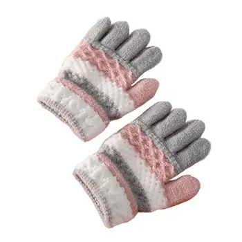 1 Пара детских зимних перчаток в вязаную полоску, детские холодостойкие теплые перчатки с полными пальцами, варежки для мальчиков и девочек, прямая поставка