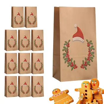 12ШТ Рождественские сумки из крафт-бумаги, сумка для рождественских подарков, Рождественский декор для дома, Рождественские Новогодние упаковочные пакеты