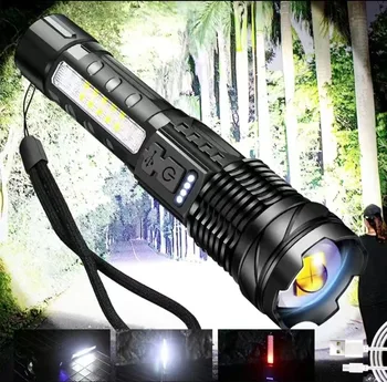 2000ЛМ Сверхяркий фонарик XHP70 COB Light USB C Перезаряжаемый фонарик с индикатором мощности для кемпинга Охоты самообороны