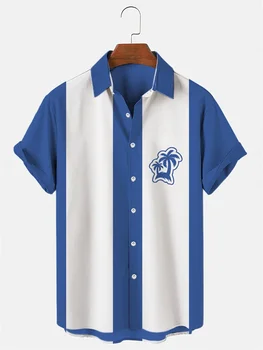 2024 Высококачественная мужская рубашка с принтом пальм, повседневные футболки с коротким рукавом, летние футболки с отворотом, кардиган оверсайз для мужчин