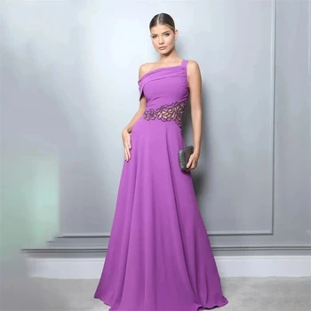 2024 Элегантное вечернее платье трапециевидной формы со складкой на одно плечо, Шифоновые вечерние платья светло-фиолетового цвета, Vestidos Abendkleider