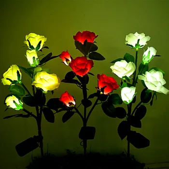 3-5 Головок светодиодной солнечной имитации Цветок Розы Солнечные фонари IP65 Садовый двор Газон ночник Пейзаж Сад Украшение дома Цветы