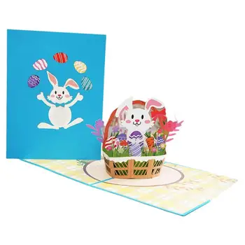 3D Поздравительная Открытка С Пасхой, Кролик, Яйцо, Корзина Цветов, Всплывающие Пасхальные Открытки, День Рождения Для Детских Вечеринок, Милые Всплывающие Открытки