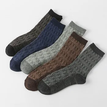 5 Пар новых мужских деловых носков средней длины, осень-зима, повседневные утолщенные теплые удобные дышащие износостойкие носки в стиле ретро
