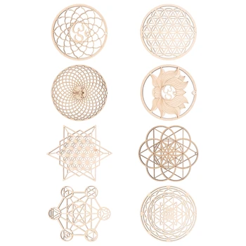 8 упаковок 14-сантиметровой деревянной настенной вывески в форме Цветка Жизни Coaster Wood Wall Art DIY Coaster Craft Making Geometry