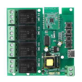 AC110V-240V 4-полосный интеллектуальный модуль переключателя Bluetooth WIFI, модуль реле дистанционного управления, интерфейс Type-C, умный дом