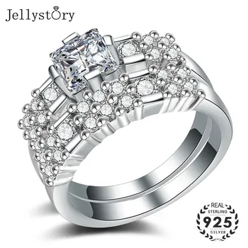 Jellystory Классическое кольцо из серебра 925 пробы для женщин, мужские украшения с циркониями квадратной формы 8 мм, кольцо для подарков на свадьбу