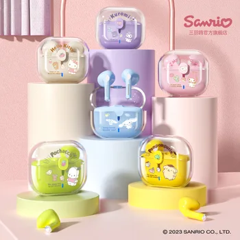 Kawaii Sanrio Cinnamoroll My Melody Kuromi Pochacco, милые беспроводные наушники Bluetooth, прозрачные сенсорные наушники-вкладыши