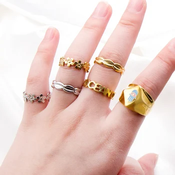 LUXUKISSKIDS Модное изделие на пальцах, дизайн кофейных зерен, кольца-манжеты из нержавеющей стали для женщин, декор в виде колец с феерическими цветами