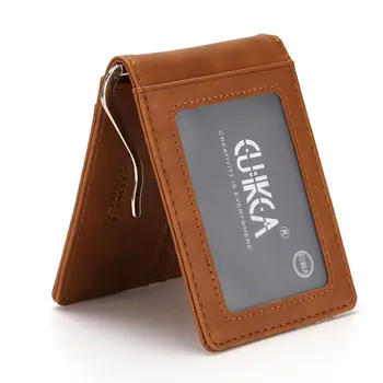 RFID Мужской кожаный тонкий двойной кошелек с зажимом для денег, передний карман, держатель для кредитной карты