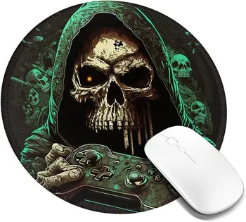 Skull Grim Reaper Play Games, крутой круглый коврик для мыши, нескользящие резиновые игровые коврики с черепом, с прошитыми краями для офисной работы