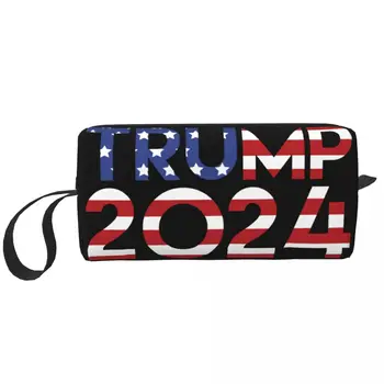 Travel Trump 2024 MAGA Сумка Для Туалетных Принадлежностей Kawaii Флаг США Косметический Органайзер Для Макияжа Женские Сумки Для Хранения Косметики Dopp Kit Case Box Подарки