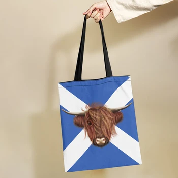 Yikeluo Флаг Шотландии, холщовая сумка для крупного рогатого скота, женская многоразовая хозяйственная сумка большой емкости, сумка для студенческих учебников, Сумка-тоут Yikeluo Флаг Шотландии, холщовая сумка для крупного рогатого скота, женская многоразовая хозяйственная сумка большой емкости, сумка для студенческих учебников, Сумка-тоут 0