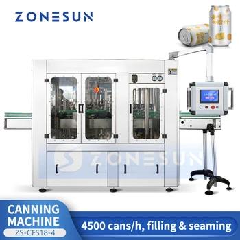 Автоматическая Линия для консервирования пива ZONESUN, Машина для наполнения и запечатывания Жестяных банок, Изобатическая Машина для наполнения консервных банок ZS-CFS18-4