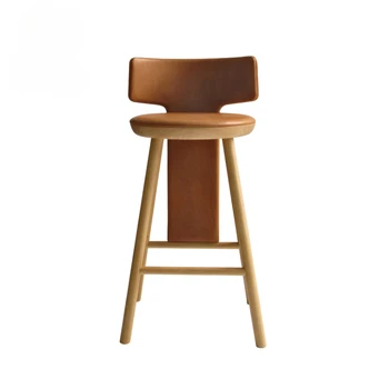 Барный стул из массива дерева, домашний итальянский минималистичный кожаный барный стул, спинка стойки регистрации, табурет на высоких ножках