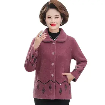 Бархатная куртка из искусственной норки, шерстяное пальто для женщин среднего и пожилого возраста, Модная осенне-зимняя верхняя одежда, женские топы 2023 года.