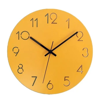 Большие настенные часы Настенные часы из дерева Современная Гостиная Спальня Бесшумные Желтые Часы Офис Кухня Настенная роспись с маятником