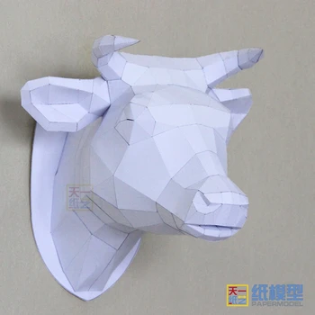 Бумажная модель головы быка, украшение стен гостиной своими руками, подарки для моделирования животных с украшением головы