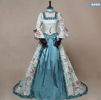 Вечернее платье в стиле ретро средневекового дворца, расклешенное платье с длинными рукавами и принтом из Европы и Америки