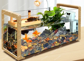 Вилла из сверхбелого стекла с экологичным встроенным ящиком для кормления, Ландшафтный сушильный стол, аквариум для смешанного кормления рыб и черепах