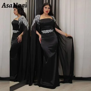 Выпускное платье AsaNagi Black Mermaid Женская атласная кепка с аппликацией на рукавах Вечернее платье длиной до пола в Дубае для особых случаев