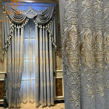Высококачественное серое Европейское вышитое Синелью Оконное полотно, шторы для гостиной, спальни, виллы