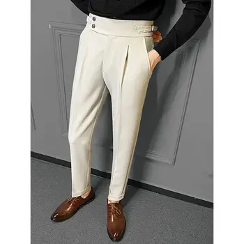 Высококачественные деловые повседневные брюки с драпировкой и высокой талией, мужские однотонные официальные брюки, Мужские официальные офисные брюки для светской жизни, брюки H122