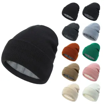 Вязаная шапочка-бини с мягкой флисовой подкладкой, шапочка с толстыми манжетами, зимние теплые лыжные шапки для мужчин и женщин